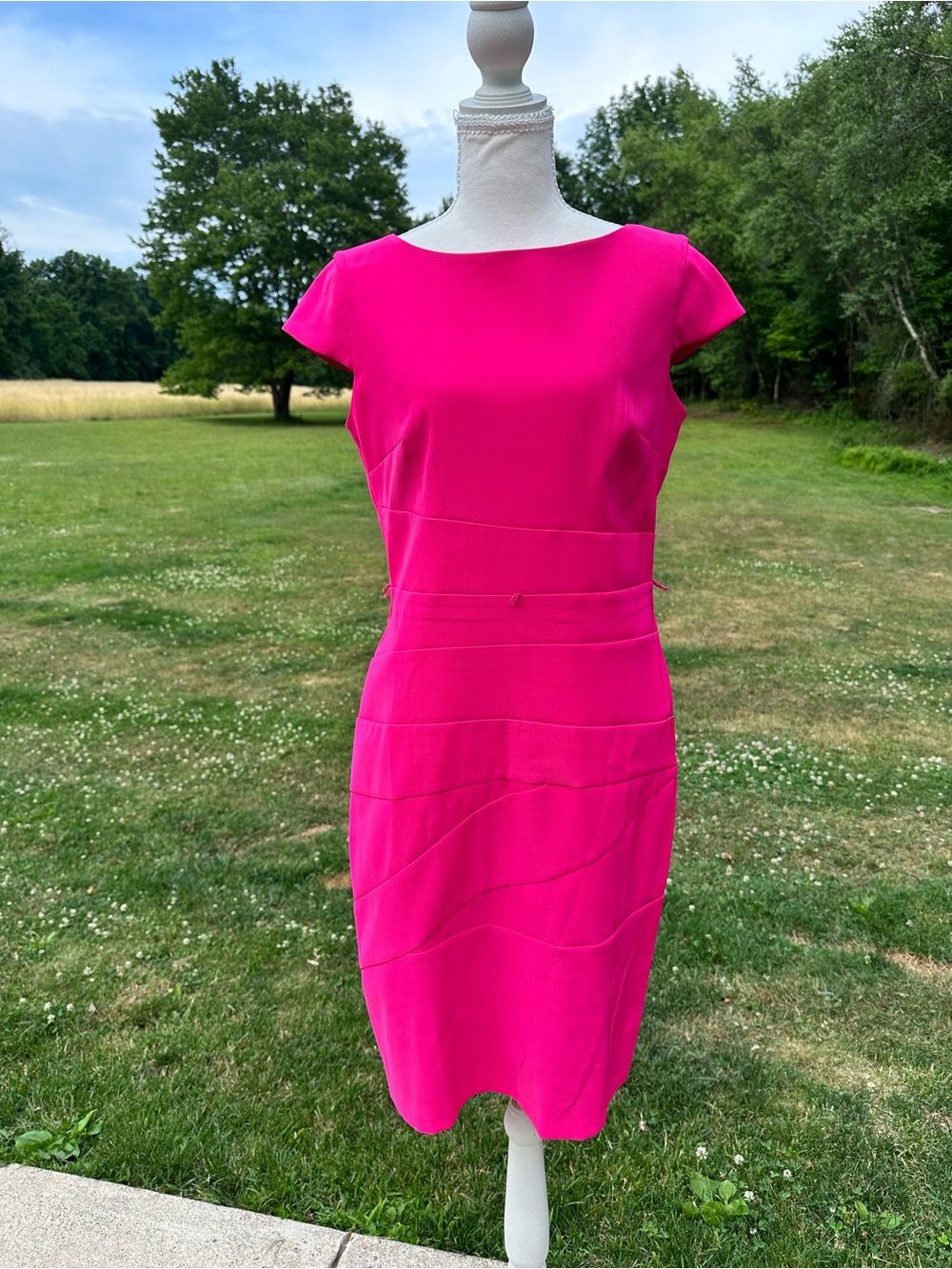 AGB Hot Pink Cap-Sleeve Midi Sheath Dress